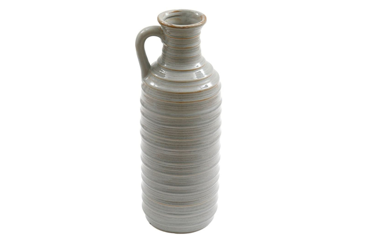 Ceramic Grey Ribbed Vase with Handle – 34cm