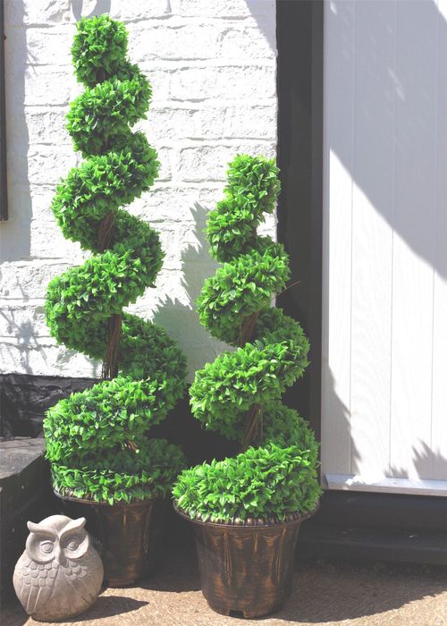 120cm Green Large Leaf Spiral Tree with Decorative Planter