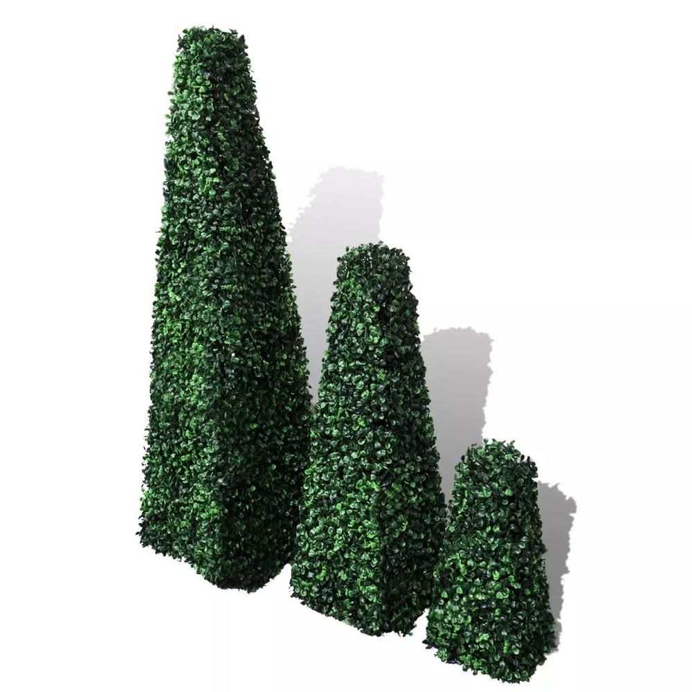 Set of 3 Artificial Boxwood Pyramid Topiary Trees