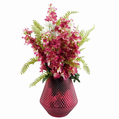 70cm Artificial Delphinium Arrangement – Pink Vase