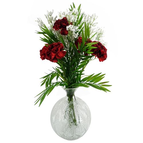 65cm Red Carnations with Glass Ball Vase