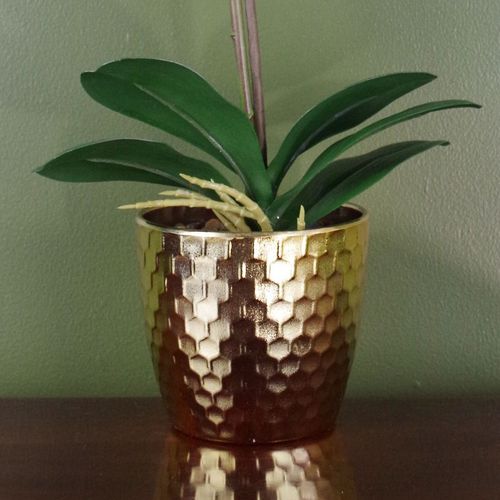 50cm Phalaenopsis Orchid Artificial Purple Leopard Gold Pot