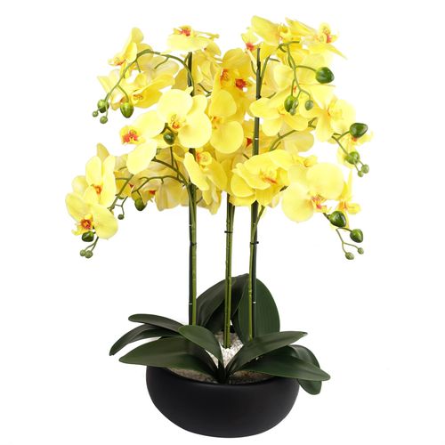 60cm Artificial Orchid in Black Ceramic Planter