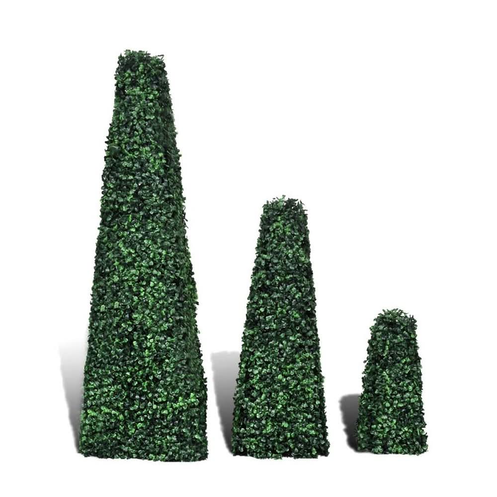 Set of 3 Artificial Boxwood Pyramid Topiary Trees