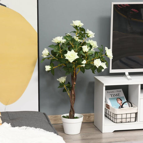 Artificial Camellia Tree with 21 Flowers & Nursery Pot
